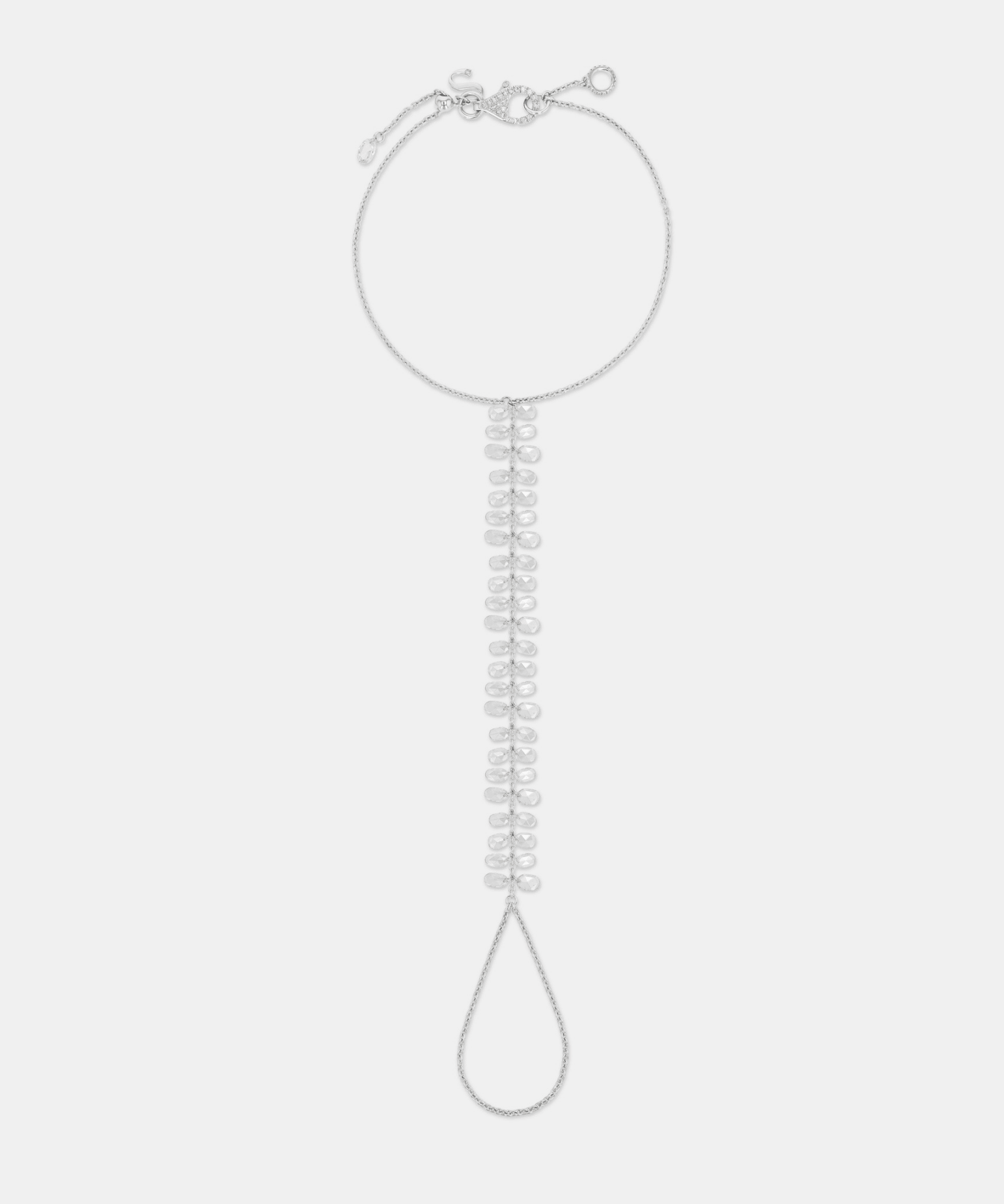 Dew Drops rose cut diamond hand chain in white gold