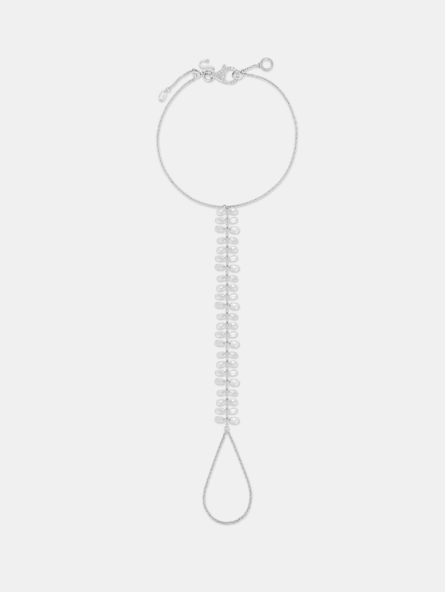 Dew Drops rose cut diamond hand chain in white gold