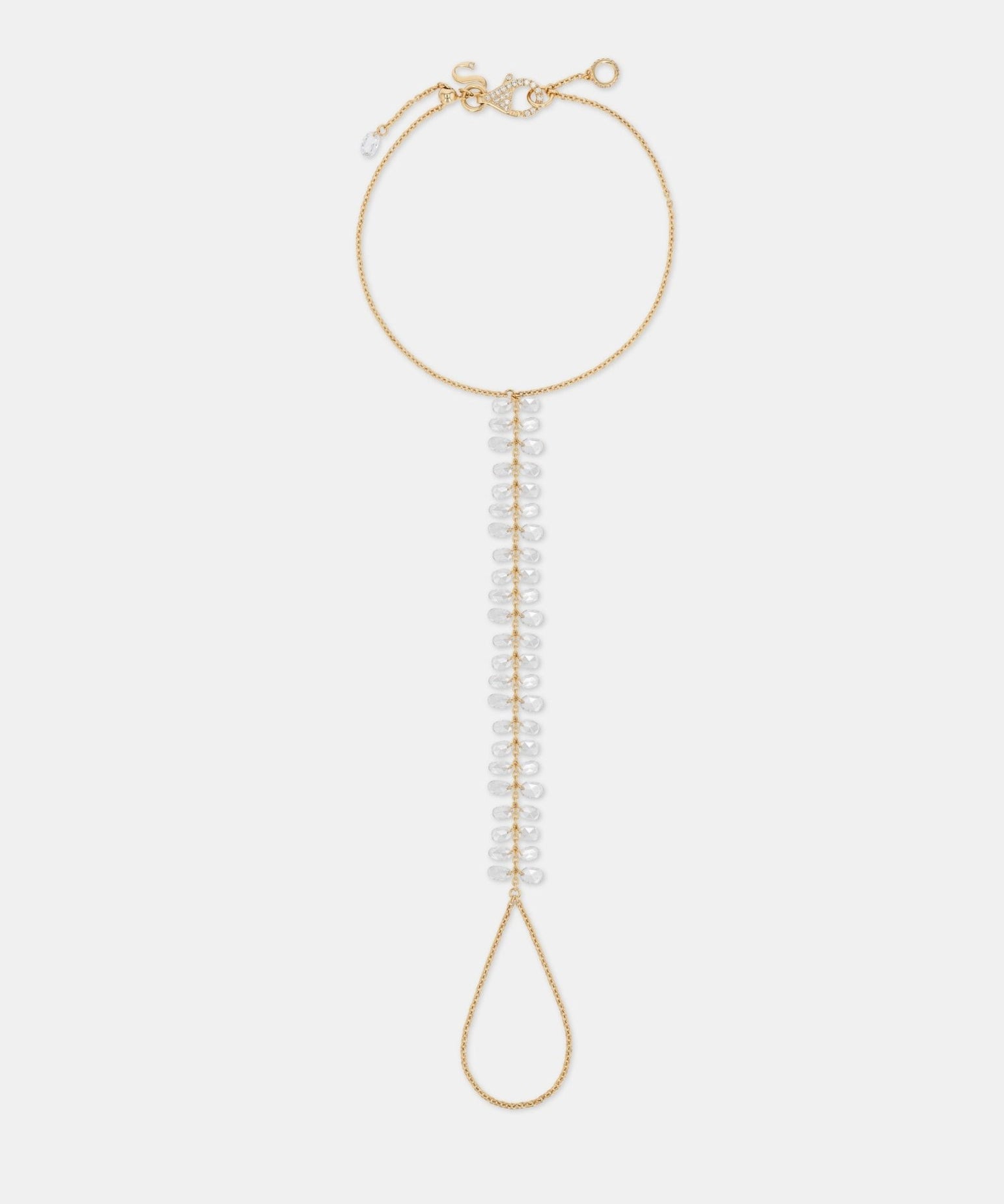 Dew Drops rose cut diamond hand chain in yellow gold