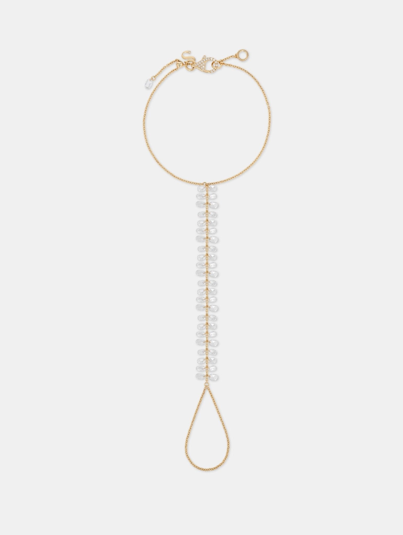 Dew Drops rose cut diamond hand chain in yellow gold